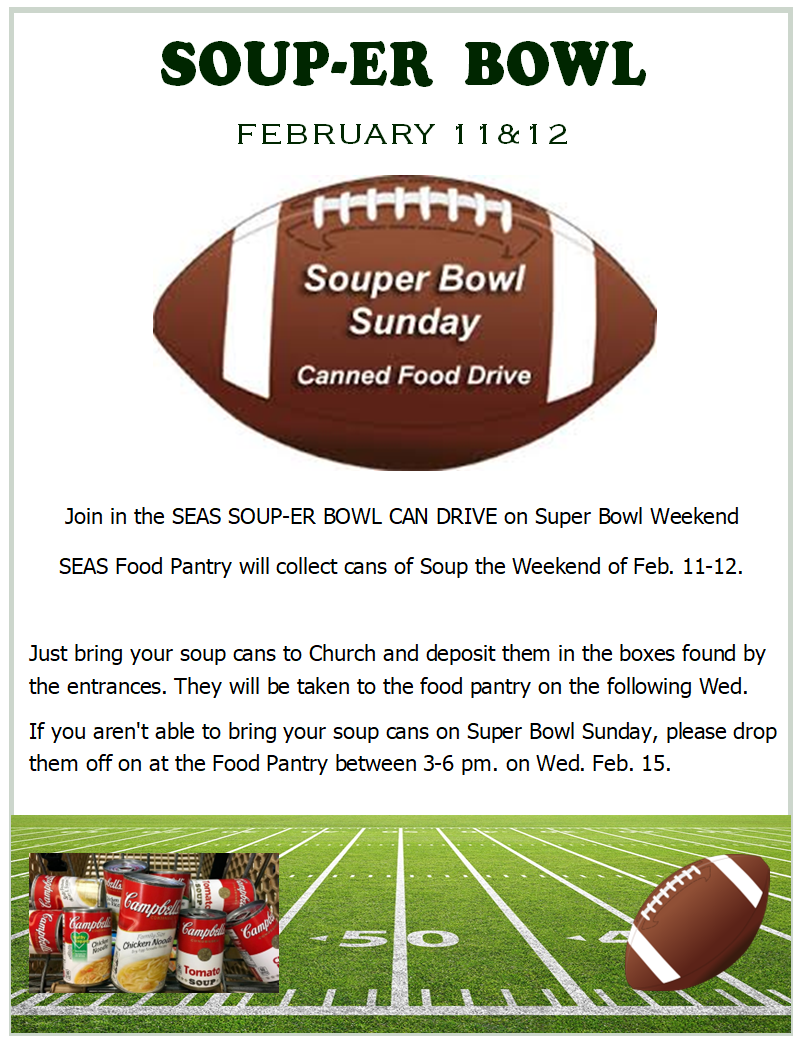 SEAS Souper-Bowl Weekend Canned Food Drive – St. Elizabeth Ann Seton Church